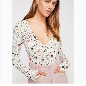 Free People Girls Like Us Stars Printed Bodysuit Size  Medium